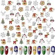 60PCS Christmas Nails Charms, Lorvain 3D Xmas Alloy Charms for Nails Snowflake Christmas Tree Nail Rhinestones Elk Santa Metal Nail Art Diamond Gems for Christmas Nail Art Decoration