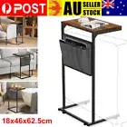 C Shaped Wooden End Table with Side Storage Bag Living Room Decor Home Gifts AU