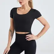 [WJSZ] Yoga Clothes Ladies Quick-Drying Nude Fitness Tops Running Beauty Back Sportswear Summer,Black-XXL