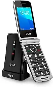 SPC Prince 4G Folding Mobile Phone for Seniors with Large Buttons and Easy to Use, SOS Button, Remote Configuration, Charging Dock, USB-C, 2 Direct Memory, No Charger, Black