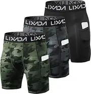 [Lixada] Men's Compression Shorts Pants Sports Baselayer Tights Active Workout Underwear Leggings with Pockets