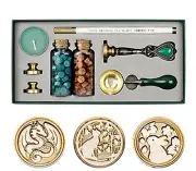 Vintage Wax Seal Stamp Kit Animal Sealing Wax Beads Set Gift Box, 3 Wax Stamp...