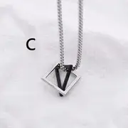 Geometric Pendant Necklace C - Silver Square & Black Triangle - Silver - One Size