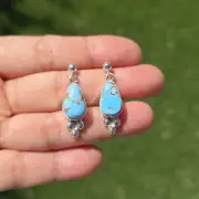 Navajo Shiny Sterling Silver Golden Hills Turquoise Small Teardrop Post Earrings