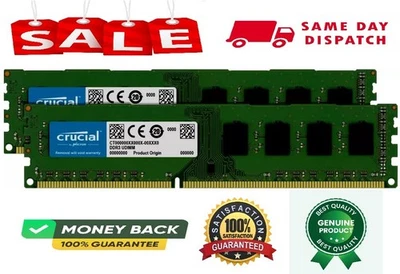 New Crucial 16GB 2x8GB DDR3 PC3L-12800U 1600MHz 1.35V Desktop Memory RAM DIMM