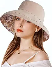 [ASSQI] Womens Foldable Shapeable Brim Sun Hat UPF 50+ Cotton Wide Brim Beach Adjustable Chin Strap Hat Sun Protection Cap