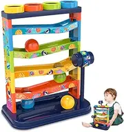 Ball Drop Toy, 5 Tier Ball Drop Tower with Swirling Ramps, Hammer & 4 Balls, ABS Plastic Educational Toy for Babies Toddlers 3 Years Old