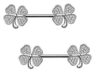 Body Accentz Nipple Ring 316L Stainless Steel Jeweled Glitzy Clover Leaf Nipple