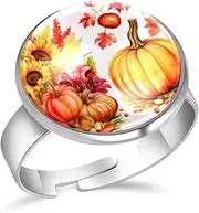 [FVQL] Stainless Steel Ring for Girls, autumn pattern pumpkin, 1.7cm/0.67inch, Glass, glass