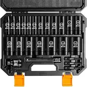 boen 1/2” Drive SAE Impact Socket Set, 3/8" to 1-1/2" Deep Socket, 6-Point Hex Socket with Portable Case, Rugged Construction, CR-V Steel, 24PCS