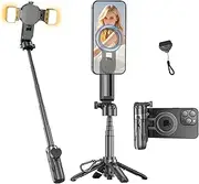 Magnetic Mini Phone Selfie Stick, Small Portable Pocket Tripod for iPhone/Android, Magnetic Chuck ＆ Clip 2 in 1, with Detachable Remote & 2 Fill Light for Photograph/Live/Video Recording (Black)