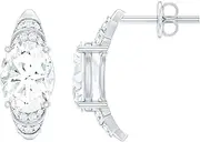[Rosec Jewels] Certified Moissanite Diamond Designer Earrings, D-Vs1 Quality, Moissanite 6X8mm Oval Shape Stud Earrings in Silver (Ready To Gift)