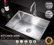 450*300*200 Handmade Stainless Steel Under/Topmount Kitchen Laundry Single Sink [44-HF3045]