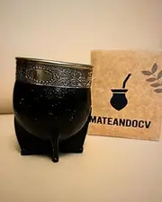 Premium Imperial Handmade Yerba Mate Cup – Leather Wrapped, Handcrafted Alpaca Details – Black