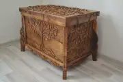 Tree of Life Wooden Chest, Walnut Wood Hand Carved Trunk Coffee Table Hope Chest