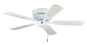 Flat Ceiling Fan with Pull Cord Liane 132 CM White Rattan Fan Narrow