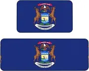 Michigan State Flag Print Kitchen Floor Mat 2 Sets Non-Slip Rugs for Kitchen Laundry Office and Home Decor