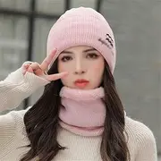 [PWABAF] Autumn and Winter Hat Female Cute Sweet Thick Winter Constellation Wool Hat Bib Two-Piece Suit (Color : G, Size : One Size)