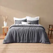 Natural Home Vintage Washed Hemp Linen Quilt Cover Set Charcoal (Queen,King,Super King)