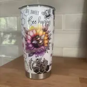 NEW Bee Floral Affirmation Drink 20 oz Tumbler Inspirational Travel Cup Mug