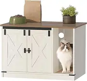 Hzuaneri Cat Litter Box Enclosure, Hidden Litter Box Cabinet Furniture with Bell, Indoor Cat House, Farmhouse Style, 31.5 x 19.7 x 20.9Inches, for Hallway, Bedroom, Rustic Brown and White CB82414X