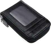 [DEEZOMO] DKER Genuine Leather Mini Credit Card Case Organizer Compact Wallet with ID Window