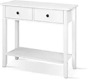 Artiss Console Table, Wood Side Hallway Tables Desk Drawers Display Home Bedroom Office Living Room Entryway Furniture, with 2 Drawer Spacious Storage Shelf White