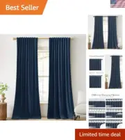 Sophisticated Navy Blue Velvet Drapes 2 Panels, 108" L - Elegant Room Darkening