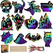 Max Fun Halloween Craft Scratch Paper Art for Kids Party Games Ornaments 96PCS Magic Rainbow Scratch Off Cards Paper Hanging Educational Toys Kit Halloween Party Supplies Birthday Gift