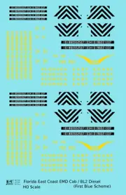 K4 HO Scale Decals Florida East Coast BL2, Cab Diesel Yellow First Blue Scheme
