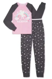 Cozy Jams Girls Pajamas Set Pink 12 Waffle Knit 2 Piece Unicorn Top Stars Bottom