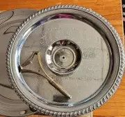 Vintage Mid-Century Kromex Chrome Single Tier Tidbit Serving Tray / Dish in box