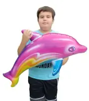 Large 36" Pink Rainbow Colorful Dolphin Inflatable Pool Toy (Set of 1) Inflate