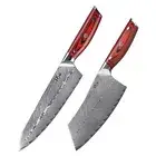 2Pcs Japanese 8.2'' Chef Knife + 7'' Cleaver Knife Japanese Damascus Steel Knife