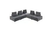 Foret 5pc Armless Seat Modular Extension Ottoman Couch Velvet Sofa Dark Grey