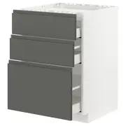 METOD / MAXIMERA base cab f hob/3 fronts/3 drawers, white/Voxtorp dark grey, 60x60x80 cm
