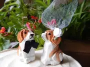 Beagle Dog Cake Topper Bride Groom Love Wedding Engagement Wood Statue