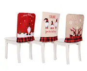 C59 3PCS Christmas Decorations Plaid Chair Back Cover Linen Cloth Faceless Elk Chair Cover for Christmas Decor