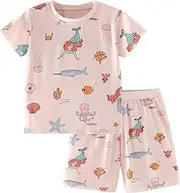 [TCWWBB] Kids Boys Summer Short Outfits Clothes Set Toddler Cool Dinosaur Digger Shark Animal Print Short Sleeve Cotton T-Shirt Tops and Shorts 2Pcs Crewneck Clothing Set Age 1-7 Years Old