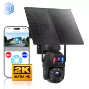 Home Security Camera 4G Solar Powered 2 Cam 2K ULTRA HD 20X Zoom 24/7 Recording