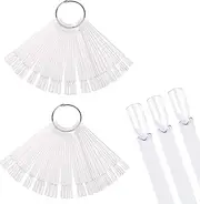 Pack of 100 Nail Accessories, Practice Hand for Nail Design, Nail Art Tips Ring Stick, Transparent Colour Card Plates, Nail Polish Display Ring Sticks, Nail Pattern Sticks for Display and Practice DIY