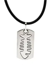 [Cudworth] Stainless Steel Pendant With Cutout Fish Pattern On Rubber Chain in Silver