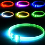 7 Colors in One Led Light Up Dog Collar, 15mm Wide Neon Dog Glow Necklace USB-C Rechargeable, Waterproof Lighted Collar for Large Medium Small Dogs