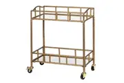 Tempa Bradley 71cm Antique Iron/Glass Bar Cart Storage Serving Trolley Rack Gold