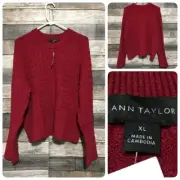 Ann Taylor Cable Knit Sweater Women’s XL Red Pullover Super Soft