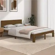 Queen Size Wooden Bed Frame with Sturdy Headboard, Honey Brown, 150x200 cm, Solid Pine Wood Platform for Mattress, Modern Design