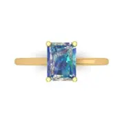 2 ct Emerald Cut Moissanite Gemstone Soliaire Engagement Ring, Yellow Gold