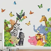 Supzone Cartoon Animal Wall Decal Jungle Animals Wall Stickers Elephant Lion Zebra Butterfly Wall Decor for Kids Baby DIY Vinyl Mural Art for Nursery Bedroom Living Room Playroom