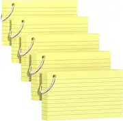 250 Count Yellow Index Cards 3x5 Inch with Key Ring, Color Flash Index Card (50 Sheets Each), Durable & Portable Note Taking for Students, Teachers, Study Note Cards for Office, Home School