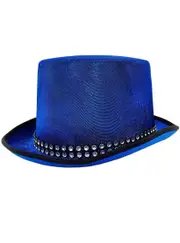 Glittery Blue Lurex Top Hat with Rhinestone Band